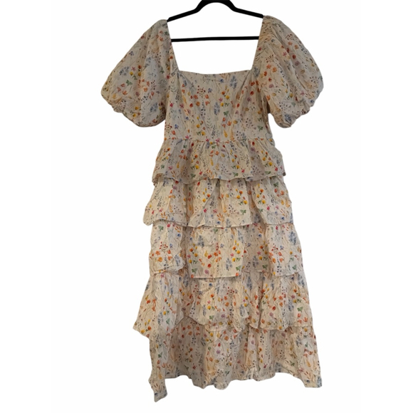 Lovelo Dresses & Skirts - Lovelo Floral Ruffle Mini Dress - Creamy Botanical Print - Puffy Sleeves - NWT -